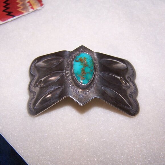 Native American Navajo Sterling Silver Turquoise Hair Clip - Just Needs a Stick - Picture 3 of 6